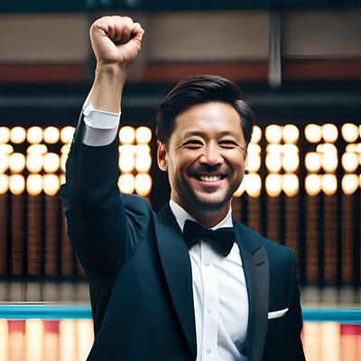 Um homem feliz em apostar fora do SRIJ